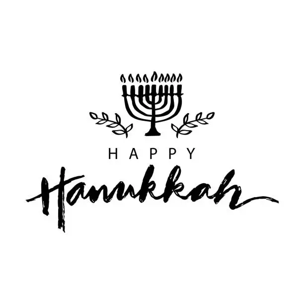 Vector illustration of Happy Hanukkah. Hand drawn lettering. Vector illustration.