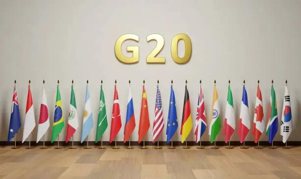 Flags of The G20 or Group of 20 is an intergovernmental forum comprising 19 sovereign countries, the European Union