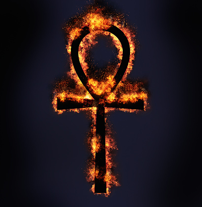 Burning ankh symbol, the ancient Egyptian symbol of life that has been adopted in recent times by neopagans and the goth subculture.