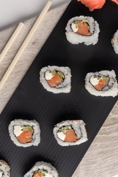 istock set of fresh sushi rolls with salmon 1705920934