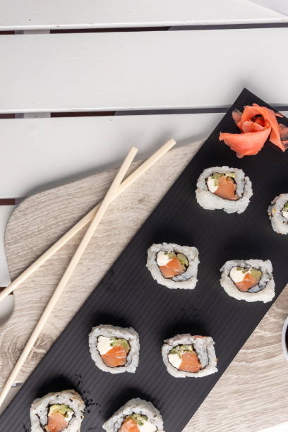 istock set of fresh sushi rolls with salmon 1705922067