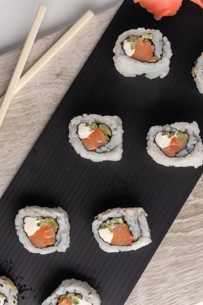 istock set of fresh sushi rolls with salmon 1705922093
