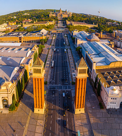 Aerial view of the Primatial Cathedral of Tarragona, a Roman Catholic church in Tarragona, Catalonia, Spain