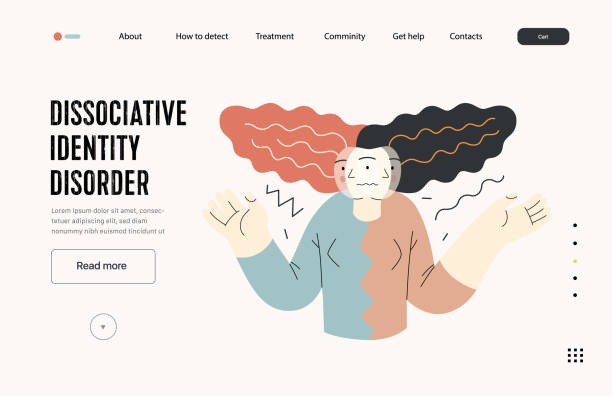 Mental disorders vector web template Mental disorders web template. Dissociative identity disorder - modern flat vector illustration of a woman meeting with split personality. People emotional, psychological, mental traumas concept dissociative identity disorder stock illustrations