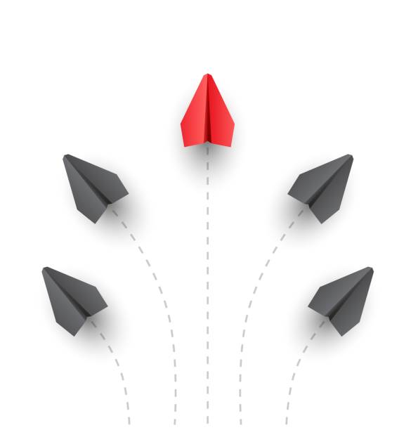 istock Vector illustration of a red paper plane leading a group of gray planes, symbolizing individuality and leadership in teamwork 1705927729