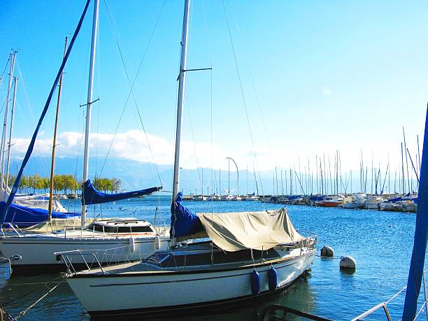 Ouchy, Geneva Lake under blue sky in Switzerland