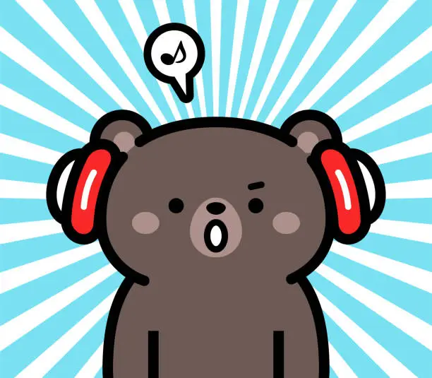 Vector illustration of Cute character design of a little baby black bear wearing headphones