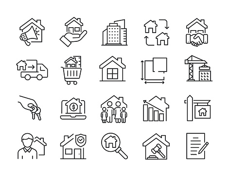 Real estate thin line icons. Editable stroke. For website marketing design, logo, app, template, ui, etc. Vector illustration.