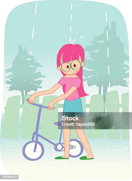 Junge Mädchen Und Bike Im Regen Stock Vektor Art und mehr Bilder von 14-15 Jahre - 14-15 Jahre, 16-17 Jahre, Aktivität
