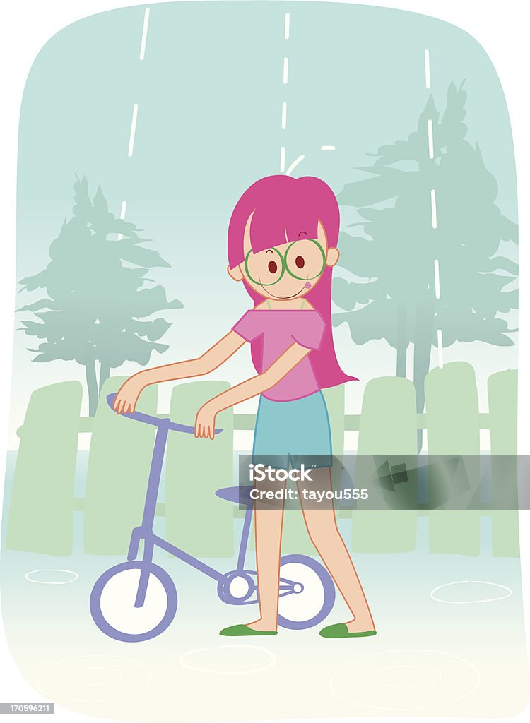 Raparigas e bicicleta na chuva - Vetor de 14-15 Anos royalty-free