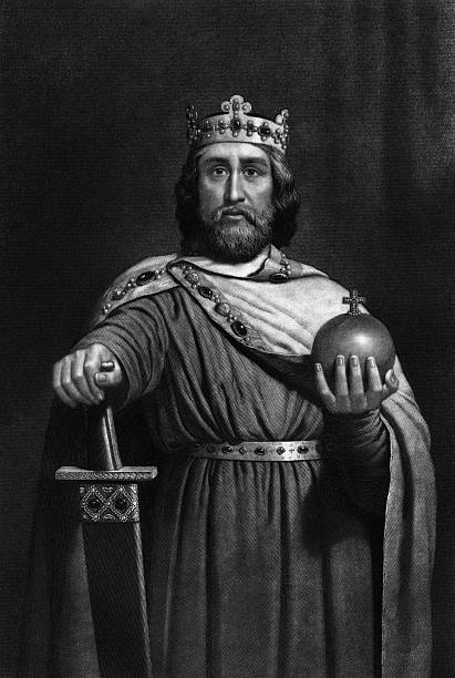 Charlemagne Portrait of Charlemagne, (747 - 814), king of the Franks and Emperor of the Romans. emperor stock illustrations
