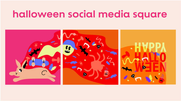 Happy Halloween post set Vector Happy Halloween square set for social media tea cup ride stock illustrations