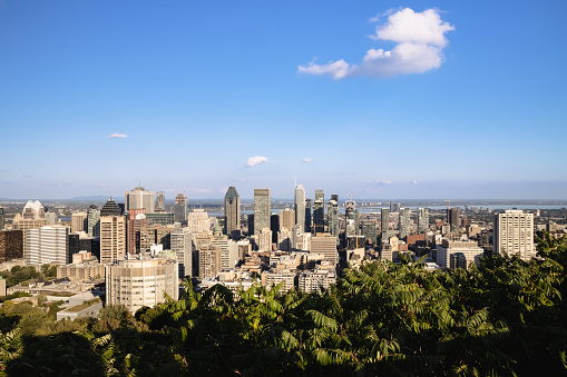 View of the skyline of Montreal, Canada, from the Kondiaronk Belvedere on Mount Royal