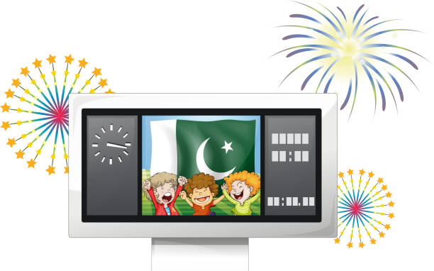ilustrações, clipart, desenhos animados e ícones de três crianças dentro do quadro em frente ao paquistão bandeira - timeboard