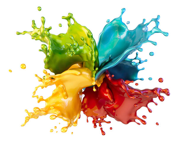 Colorful liquid paint splash isolated on white.