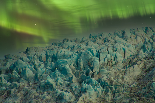 Aurora Borealis Above Glacier
