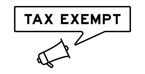 Megaphone icon with speech bubble in word tax exempt on white background