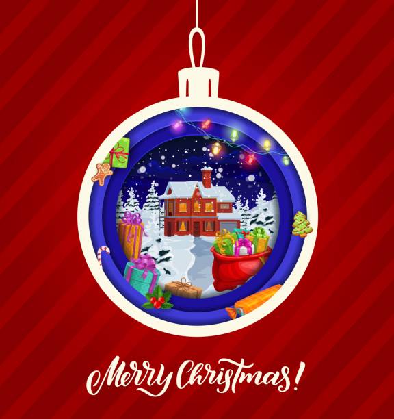 istock Christmas paper cut holiday bauble, winter house 1706010526
