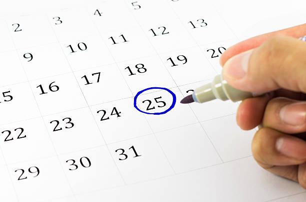 istock Blue circle. Mark on the calendar at 25. 170602014