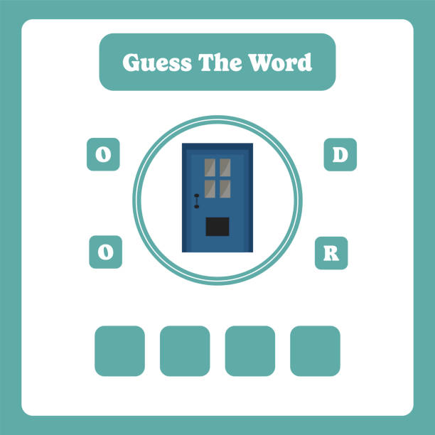 Guess the word. Door vector. Educational spelling game for kids. Guess the word. Door vector. Educational spelling game for kids. Learning vocabulary. Printable worksheet for children. Preschool, kindergarten or elementary age activity page. word scramble puzzle stock illustrations