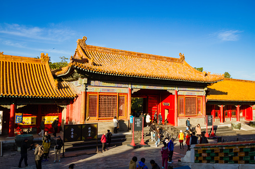 Beijing, China. October 28th, 2023. Visitors walking inside the Forbidden City’s squares and buildings.