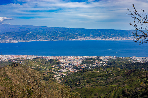 Messina on the island of Sicily with the coast of Italy in the background, Europe