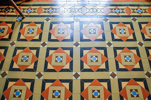06 10 2009 Minton Victorian floor tiles in Menezes Braganza Pereira Old House colonial Villa Museum of Portuguese era with decoration Chandor South Goa India