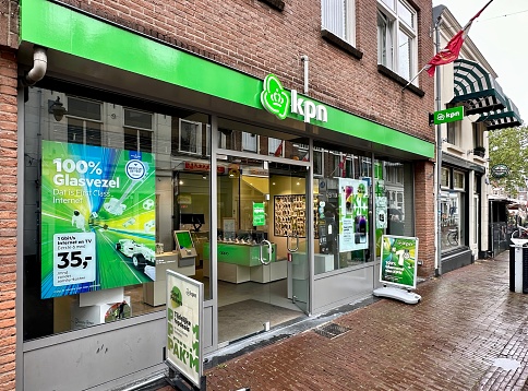 gouda, netherlands - july 27 2023: a store front of the biggest dutch telecom providers KPN