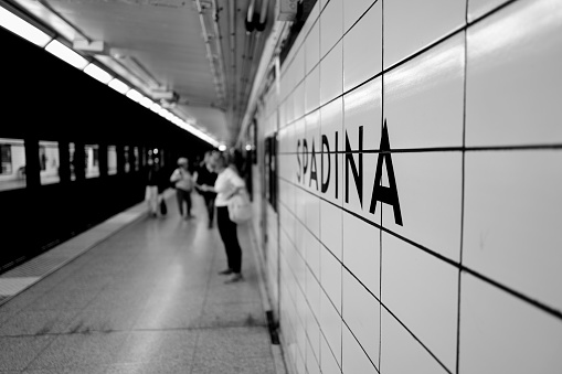 Toronto subway station in Toronto. Shooting with a monochrome camera. Authentic photography without the use of artificial intelligence