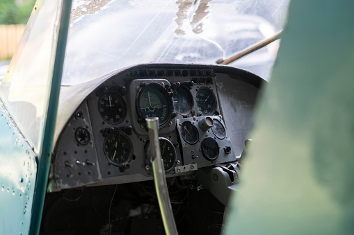 old abandoned small plane left in the forest