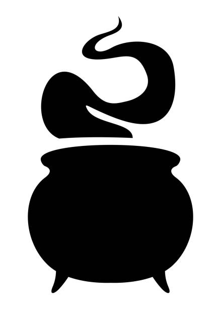 stockillustraties, clipart, cartoons en iconen met witches cauldron with potion. vector black silhouette - ketel huishoudelijk apparaat