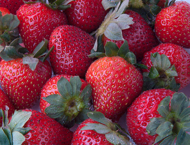 Group of red strawberries stock photo