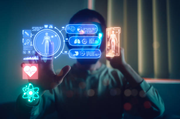 istock Technology VR glassed and AI technology concept, People use VR glassed with AI technology analysis on visual screen, Medical Healthcare Research and Development. medicine discovery and healthcare data 1706072898