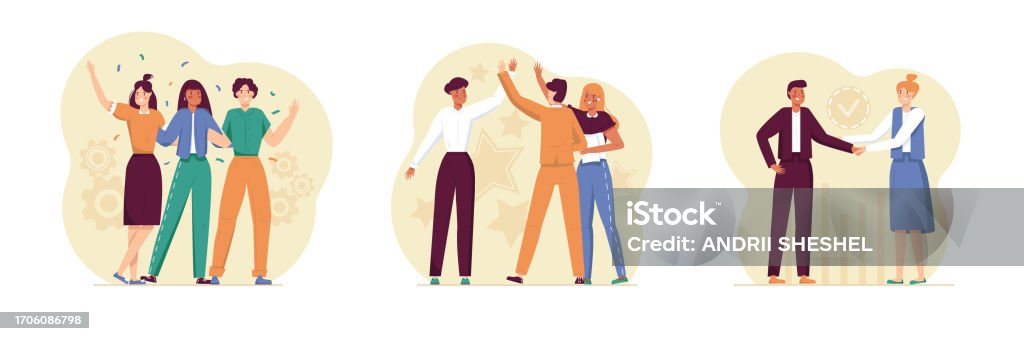 Success Workers Set Of Different Workers Celebrate Success At Work Business Concept ...