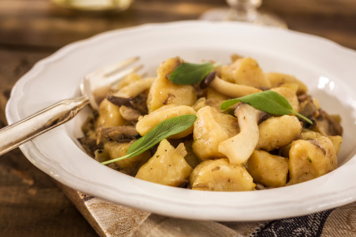 Homemade gnocchi pasta with mushrooms
