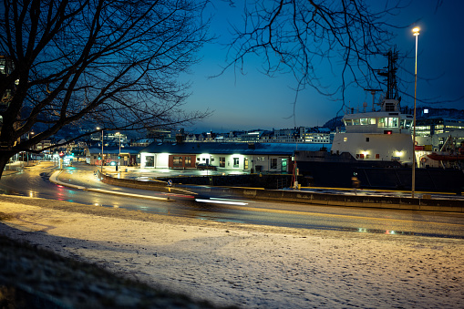 Bergen under a snow storm: typical winter weather in Norway