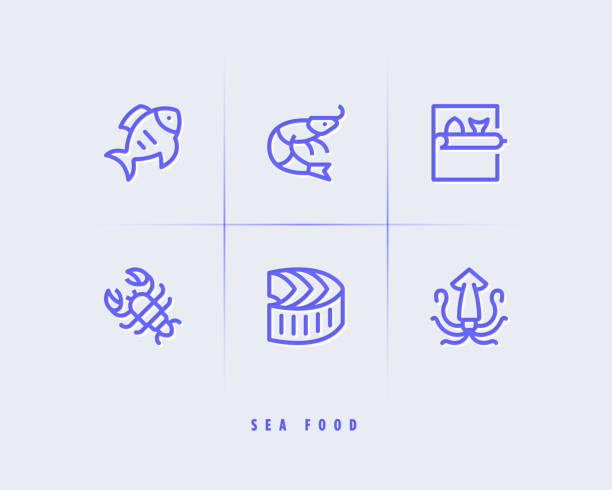 Sea food icons vector art illustration