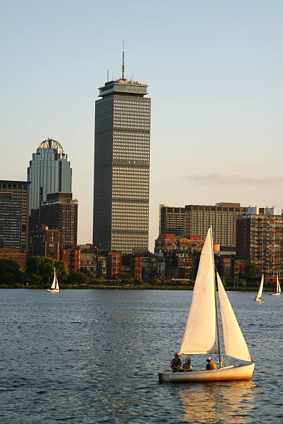 Boston's Back Bay Boston's Back Bay and Charles River from Cambridge, MA prudential tower stock pictures, royalty-free photos & images