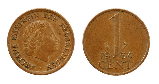 istock Dutch 1964 one guilder cent coin on white, both sides 170615542