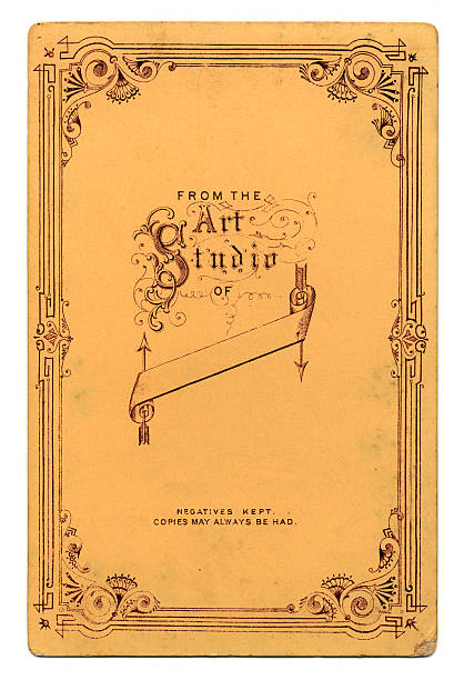 From the art studio of... The reverse of an old Victorian cabinet card photograph.More ephemera: victorian frame border stock pictures, royalty-free photos & images