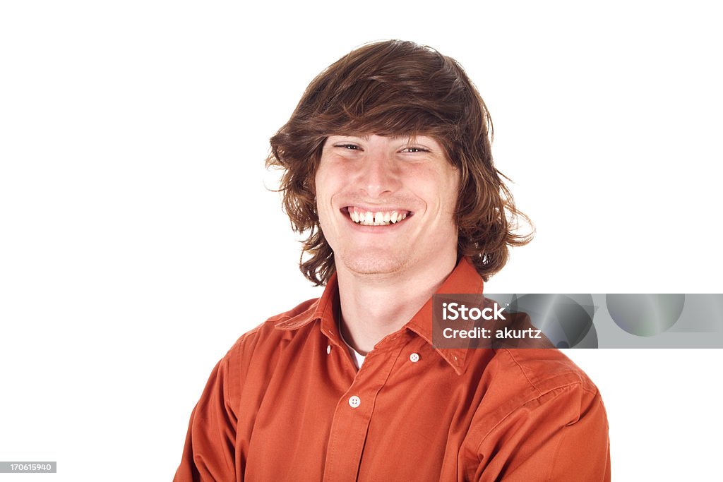 Szczęśliwy młody człowiek w orange - Zbiór zdjęć royalty-free (20-24 lata)