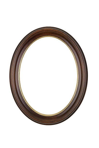 Oval Round Picture Frame in Brown, White Isolated Studio Shot Oval round circular brown picture frame with gold inner border, isolated on white background. ellipse photos stock pictures, royalty-free photos & images
