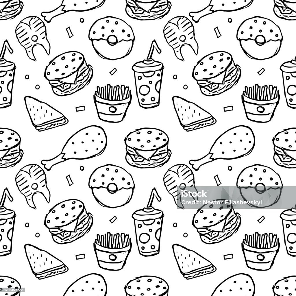 Food Drawin Pattern Seamless Food Pattern Drawn Doodle Food Background Stock Illustration ...