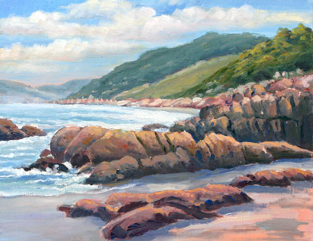 ilustraciones, imágenes clip art, dibujos animados e iconos de stock de la costa - oil painting paintings landscape painted image