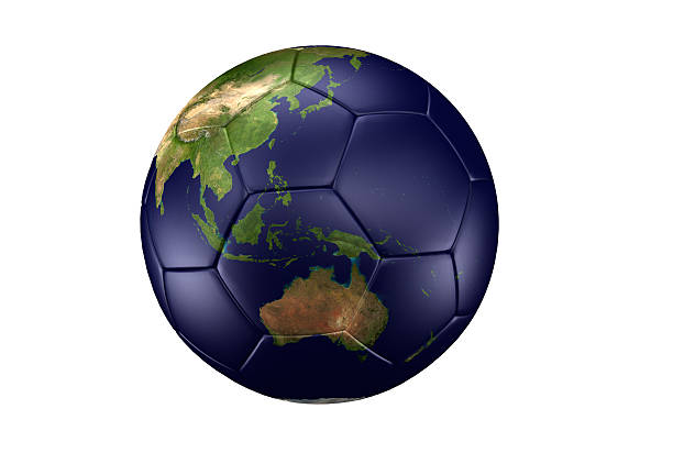 monde de football - globe earth football soccer photos et images de collection