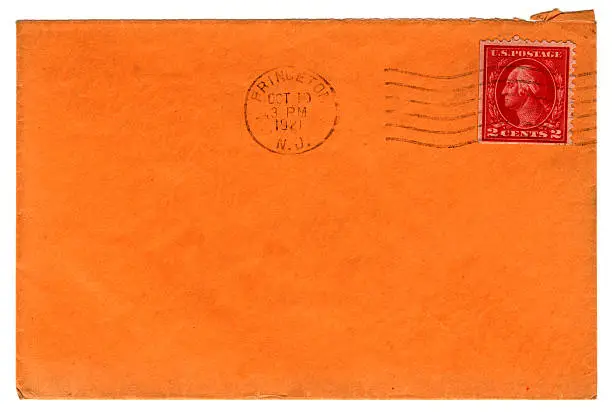 An orange envelope posted from Princeton, New Jersey, USA, in 1921.
