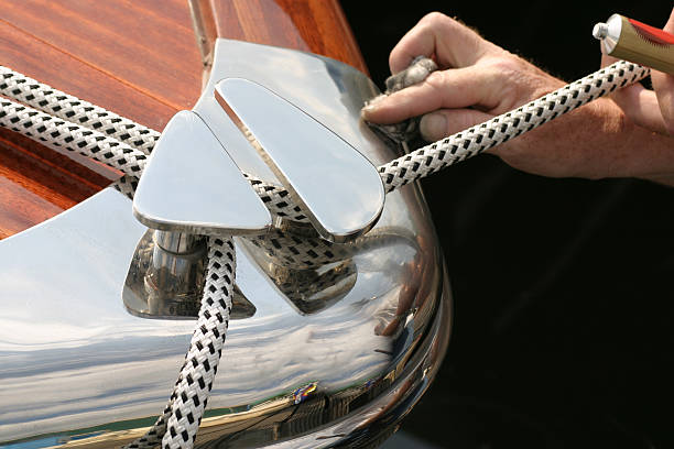 Chrome polishing of a luxury boat.