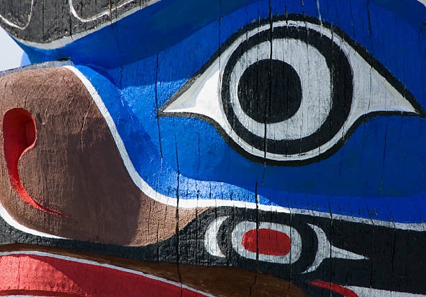 Totem Pole in Victoria, B.C. Canada Publicly displayed, beautiful painted Totem Pole in Victoria, BC aboriginal art stock pictures, royalty-free photos & images