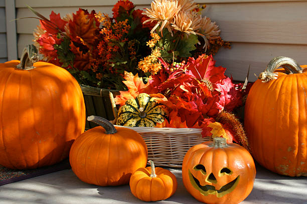 Halloween Display on front Porch stock photo