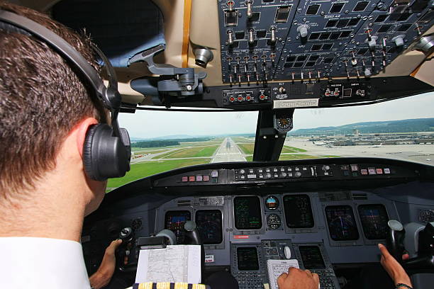 istock Airplane approaching the airport...young pilot landing 170617393